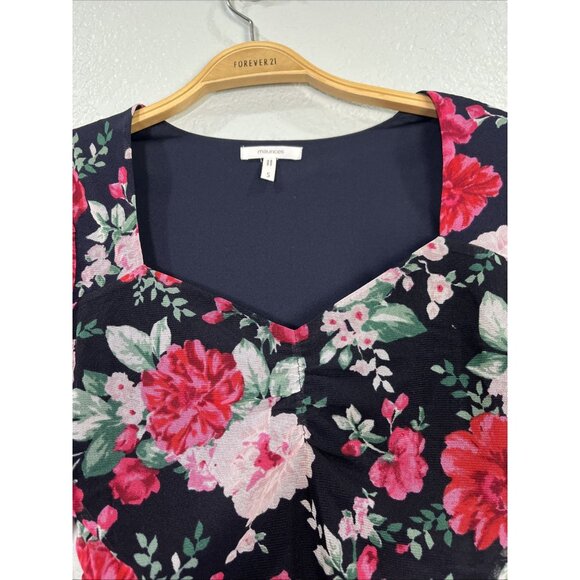 Maurices Top Womens S Black Sheer Floral Ruched Sweetheart Y2K Babydoll Romantic - Picture 3 of 8